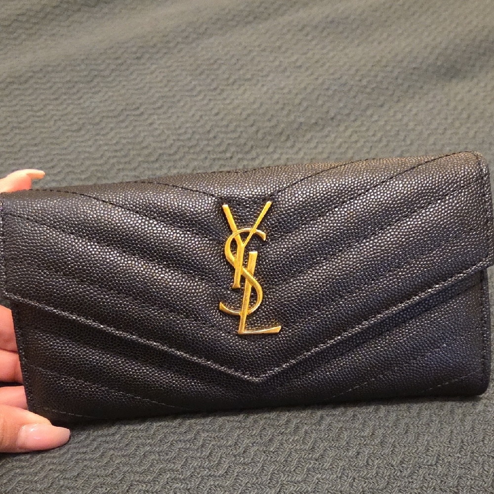 Saint Laurent Black Quilted Wallet with Gold Accents